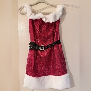 Red Women Sequin Santa Dress with Belt